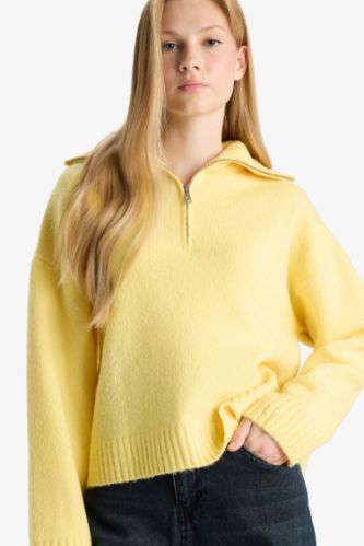 Oversize Fit Zippered Polo Collar Pullover