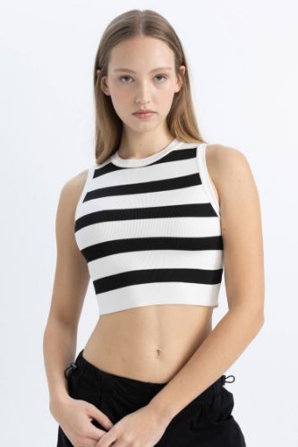 Coool Slim Fit Dar Kesim Bisiklet Yaka Çizgili Triko Atlet