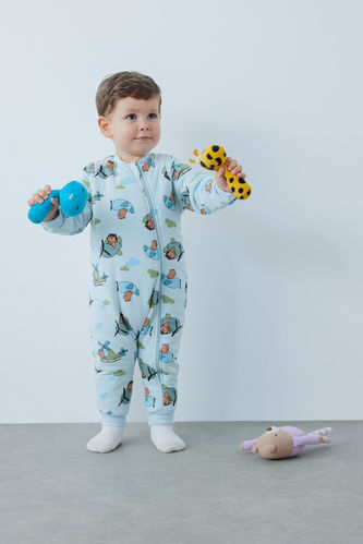 Baby Boy Newborn Safari Printed Combed Cotton Jumpsuit