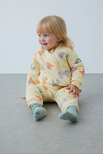 Baby Girl Slogan Printed Combed Cotton Sleepsuit