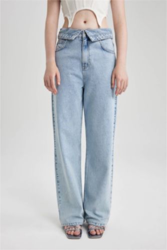 Indigo WOMAN Wide Leg Denim Trousers 2934143 DeFacto
