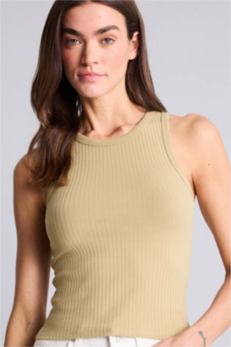 Woman Beige Slim Fit Camisole Halter Collar Tank Top