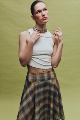 WOMAN Ecru Slim Fit Camisole Halter Collar Tank Top