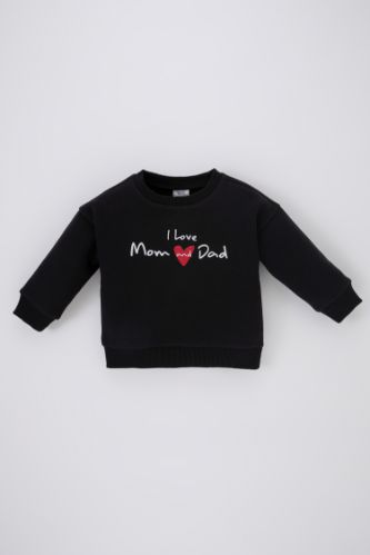 Black Baby Girl Baby Girl Crew Neck Mom Dad Printed Thick