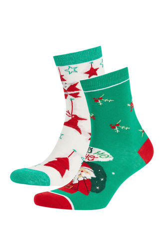 Women Christmas Themed 2 Piece Cotton Long Socks