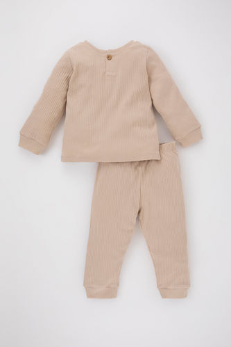 Erkek Bebek Uzun Kollu Fitilli Kaşkorse 2'li Pijama Takımı