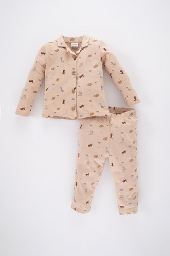 Erkek Bebek Dinazor Baskılı Uzun Kollu Pijama Takımı