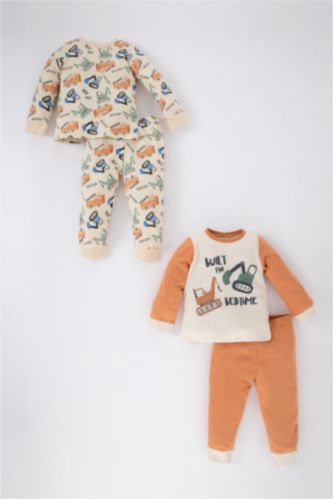 BABY BOY Light Stone 4 piece Regular Fit Crew Neck Knitted Pyjamas