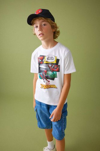 Erkek Çocuk Marvel Spiderman Bisiklet Yaka Kısa Kollu Tişört