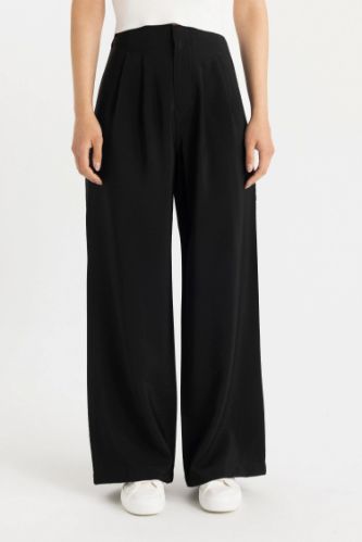 Wide Leg Geniş Bol Paça Çift Pileli Basic Düz Dokuma Pantolon