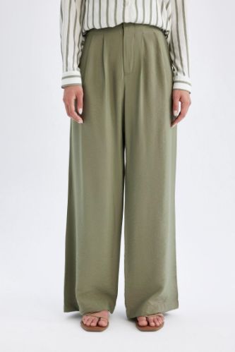 Wide Leg Geniş Bol Paça Çift Pileli Basic Düz Dokuma Palazzo Pantolon
