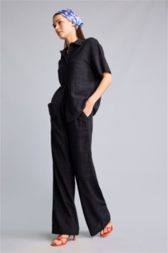 Kadın Siyah Wide Leg Yüksek Bel Pantolon