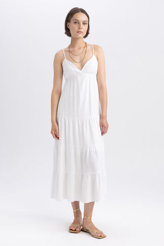 V-Neck linen Maxi Short Sleeve Woven Dress