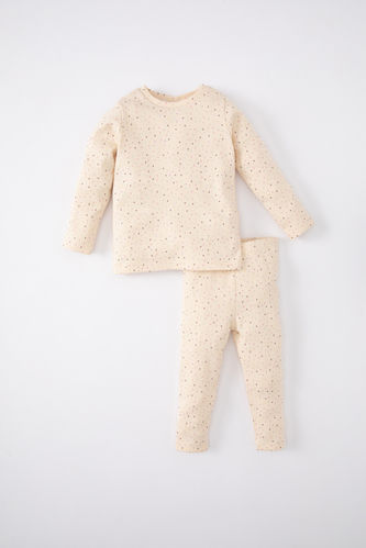 Kız Bebek Puantiye Uzun Kollu Fitilli Kaşkorse Pijama Takımı