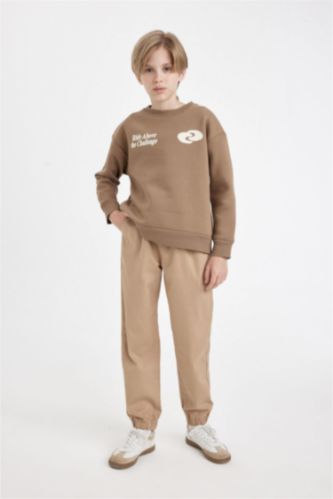 Erkek Çocuk Beli Bağcıklı Lastikli Paça Cepli Basic Düz Jogger Gabardin Pantolon