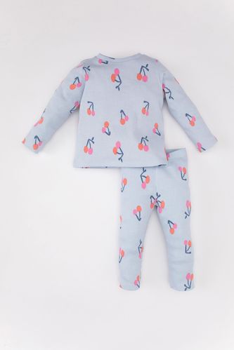 Baby Girl Fruit Patterned Ribbed 2 Piece Pajama Set