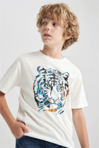 BOYS & TEENS Ecru Boy New Regular Fit Crew Neck Printed Short Sleeve T-Shirt