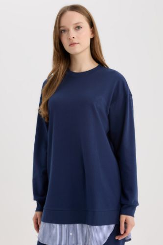 Regular Fit Bisiklet Yaka Basic Düz Sweatshirt Tunik