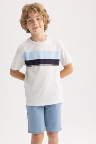 Grey أولادي Boys New Regular Fit Crew Neck Striped Short Sleeve T-Shirt ...