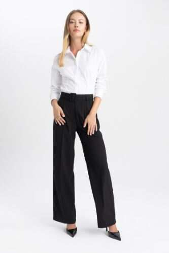 Black Woven High Waisted Flared Pants