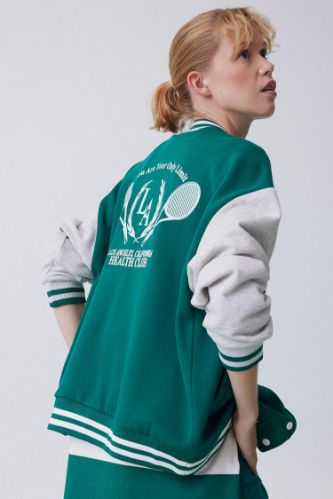 DeFactoFit Oversize Geniş Kalıp Sporcu Fermuarlı Sırt Baskılı Kalın Sweat Bomber Hırka