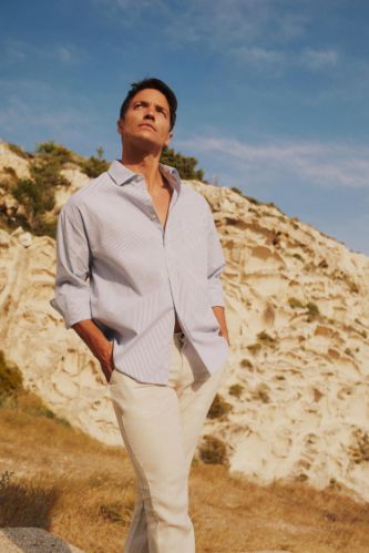 Chemise en coton à manches longues Coupe décontractée