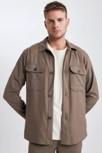 Regular Fit Polo Yaka Uzun Kollu Gömlek Ceket