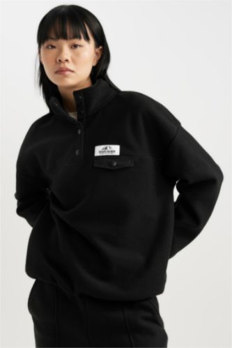 WOMAN Black Loose Fit fleece Sweatshirt