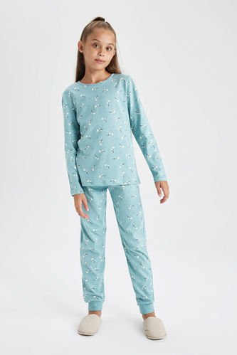 Kız Çocuk Çiçekli Uzun Kollu Penye Pijama Takımı