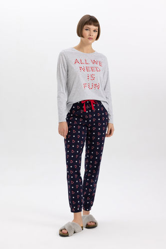 Fall in Love Yılbaşı Temalı Baskılı Uzun Kollu Pijama Takımı