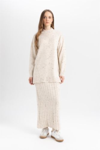 Regular Fit Beli Lastikli Basic Düz Maxi Triko Etek