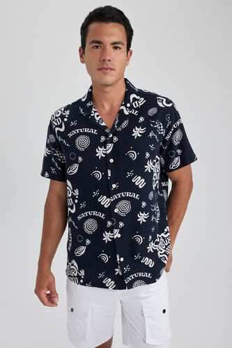 Relax Fit Apache Neck Cotton Printed Short Sleeve Shirt