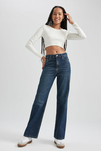 symoid Womens Jeans- Fashion High Rise Wide Leg Stretch Stitching Denim  Flared Pants Blue L - Walmart.com