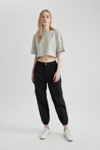 Black WOMEN Cargo Jogger Gabardine Trousers 2891568