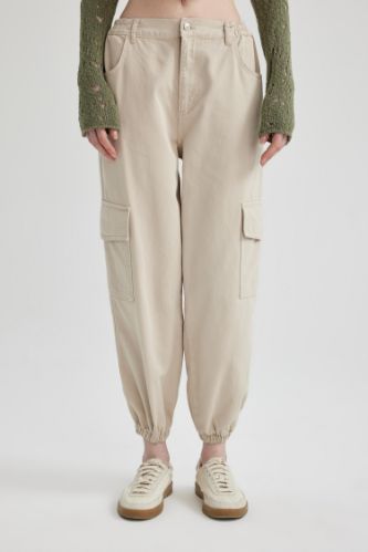 Coool Gabardin Jogger Pantolon Basic Düz Normal Bel Kargo Cepli