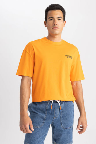 Orange رجالي Comfort Fit Crew Neck Printed T-Shirt 2849116 | DeFacto