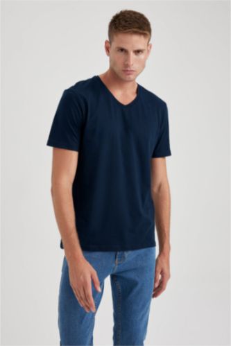 Slim Fit V-Neck Cotton Short Sleeve T-Shirt