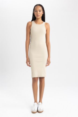 فستان ميدي نص ردن مضلع بوديكون بياخة هالتر