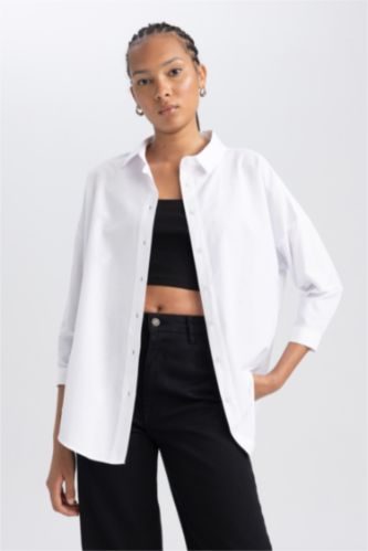 Women White Oversize Fit Poplin Long Sleeve Tunic