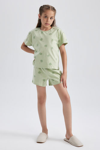 Kız Çocuk Desenli Kısa Kollu Şortlu Pijama Takımı