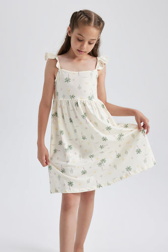 Kız Çocuk Çiçekli Askılı Elbise