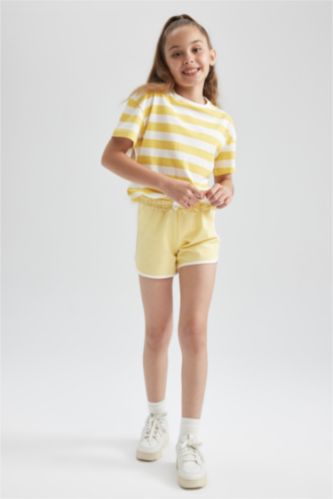 Young Girls - Teen Girls Yellow Girl Regular Fit Sweatshirt Fabric Shorts