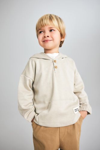 Erkek Bebek Regular Fit Kapüşonlu Jakarlı Sweatshirt