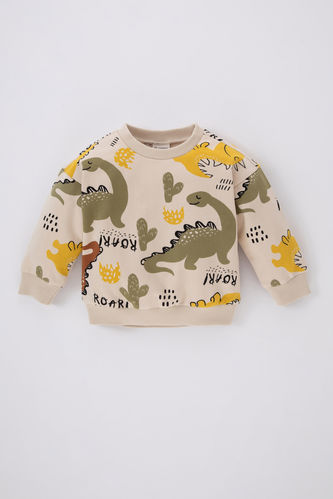 Baby Boy Crew Neck Dinosaur Printed Soft Lined Sweatshirt