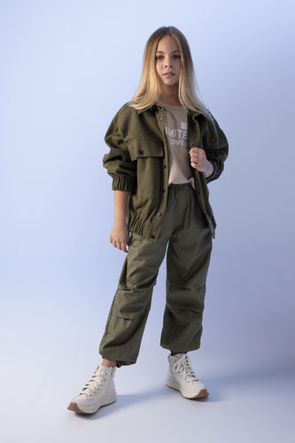 Khaki GIRLS & TEENS Girl Parachute Cotton Trousers 2905593 | DeFacto