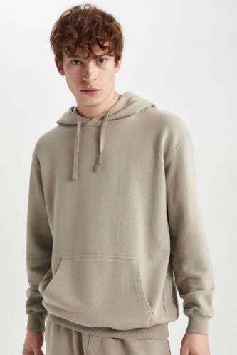 Regular Fit Kapüşonlu Yıkamalı Soluk Efektli Kanguru Cepli Sweatshirt