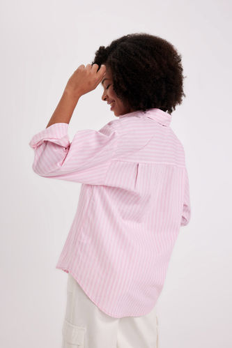 Oversize Fit Shirt Collar Striped Poplin Shirt