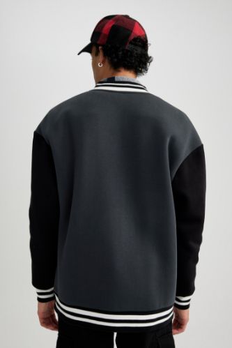 Anthracite MAN Oversize Fit Bomber Collar Slogan Soft Hairy Inside