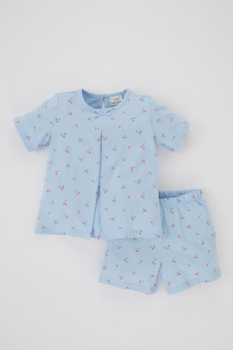 Kız Bebek Çiçekli Kısa Kollu Penye Pijama Takımı