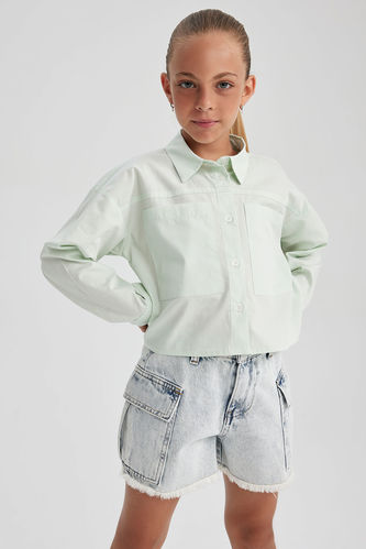 Kız Çocuk Crop Poplin Uzun Kollu Gömlek